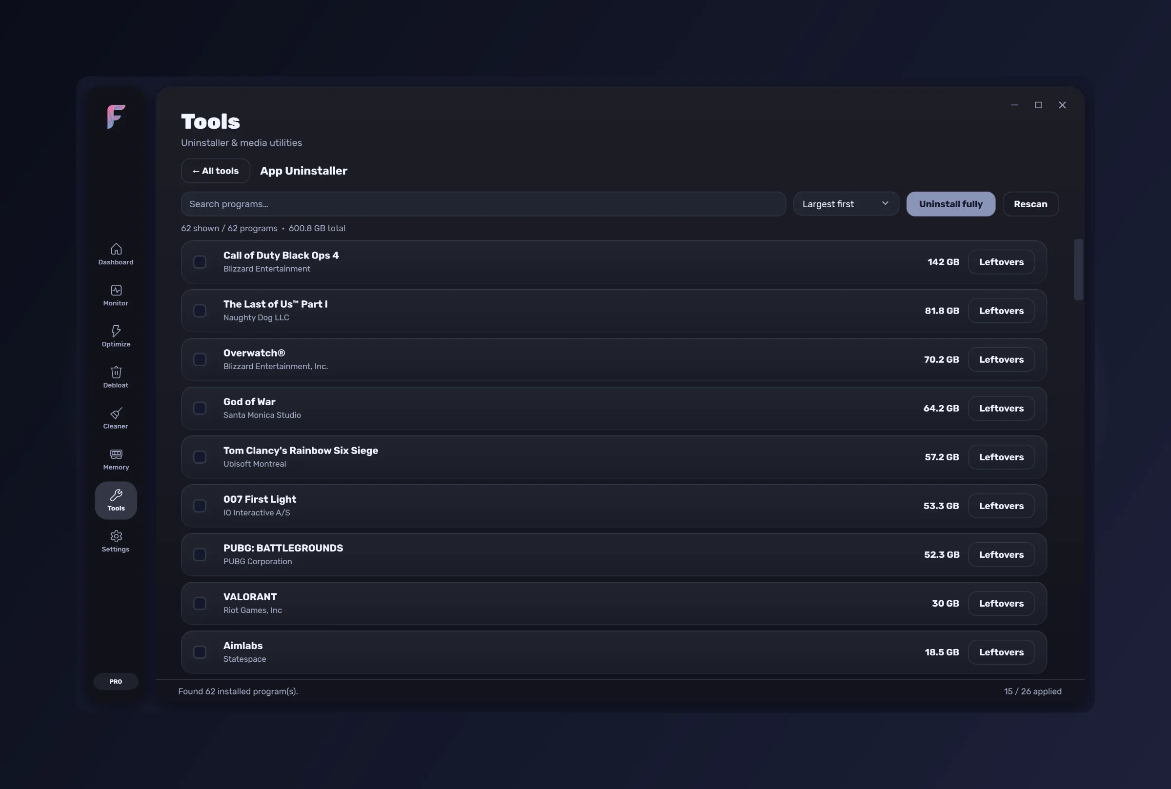 FrameWork Boost — the App Uninstaller tool