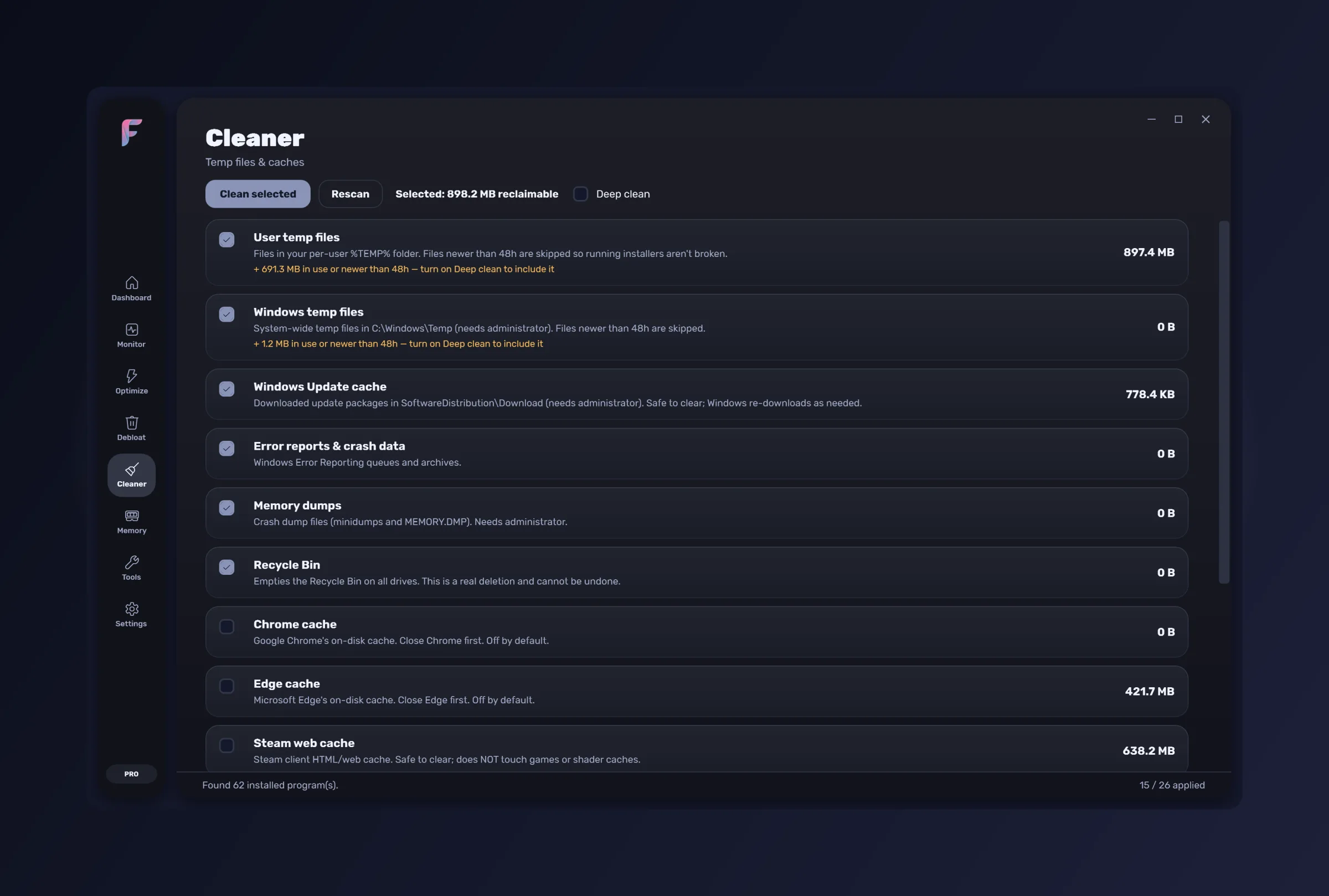 FrameWork Boost — the Cleaner section