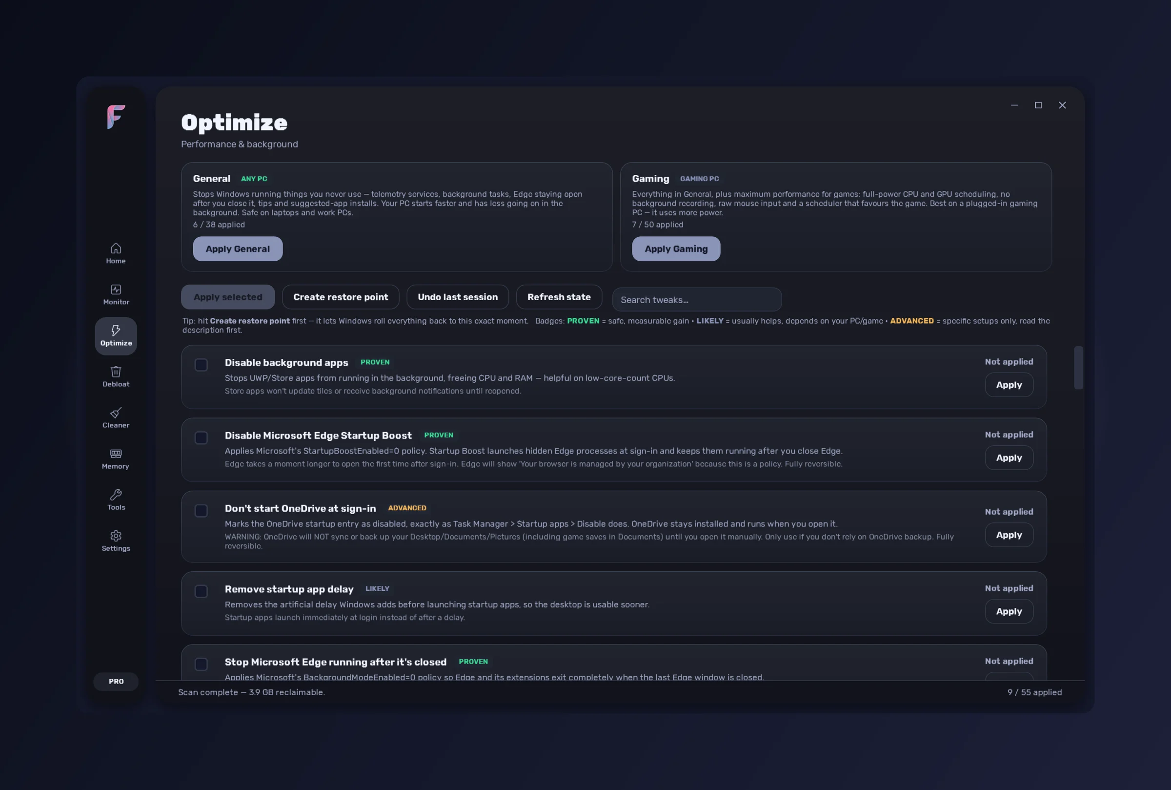 FrameWork Boost — the Optimize section