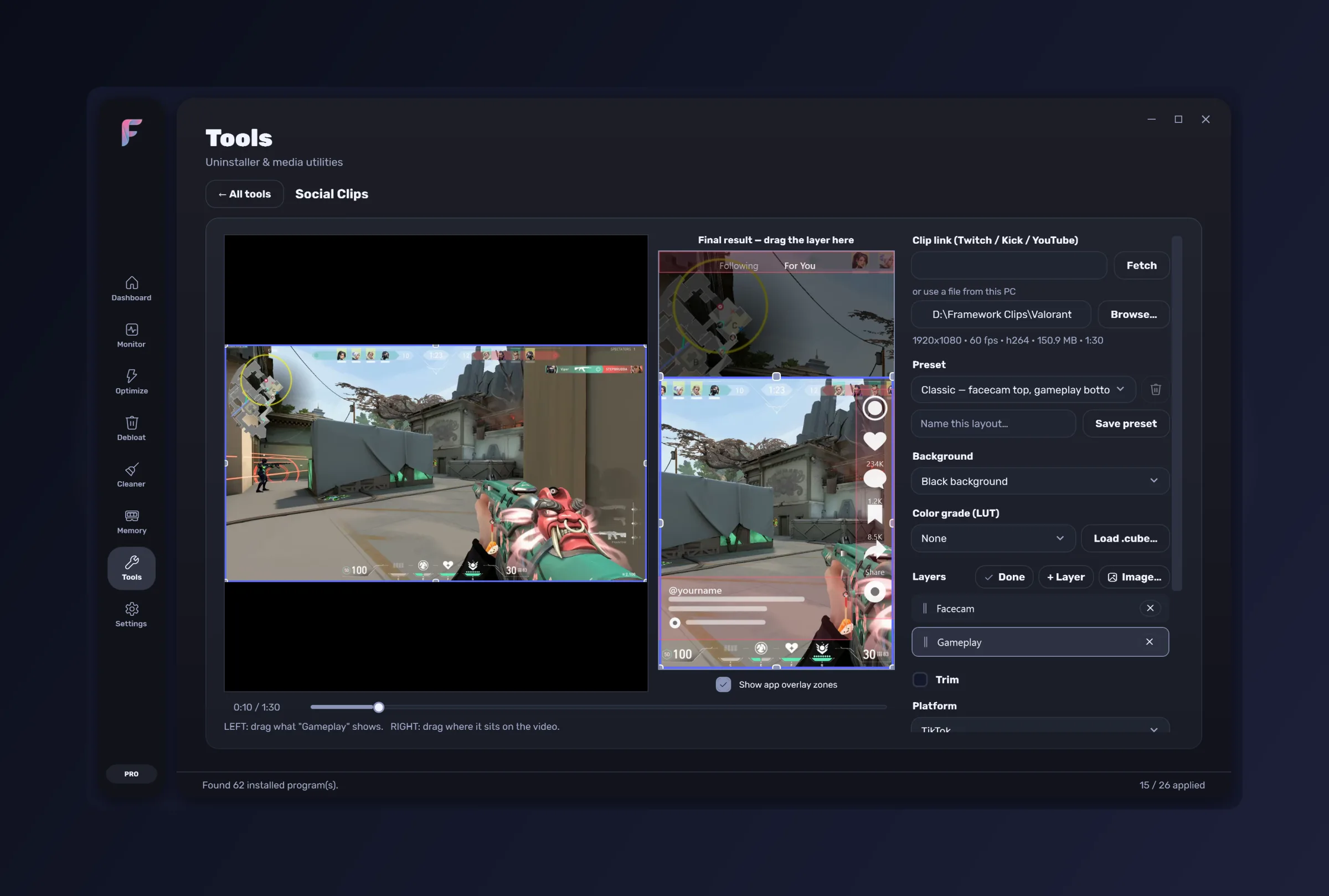 FrameWork Boost — the Social Clips tool